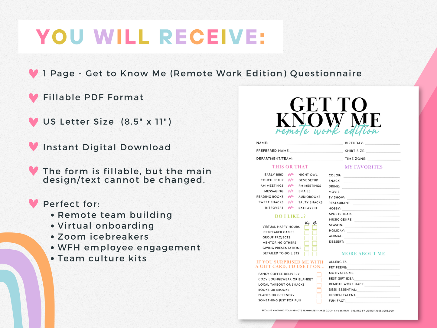Get to Know Me Questionnaire (Remote Work Edition)