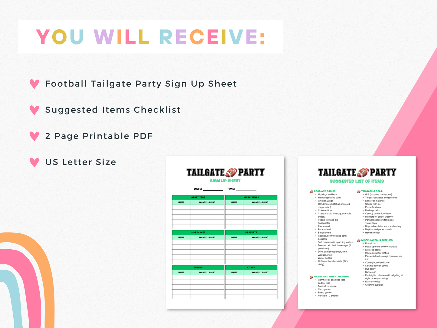 Football Tailgate Party Sign Up Sheet