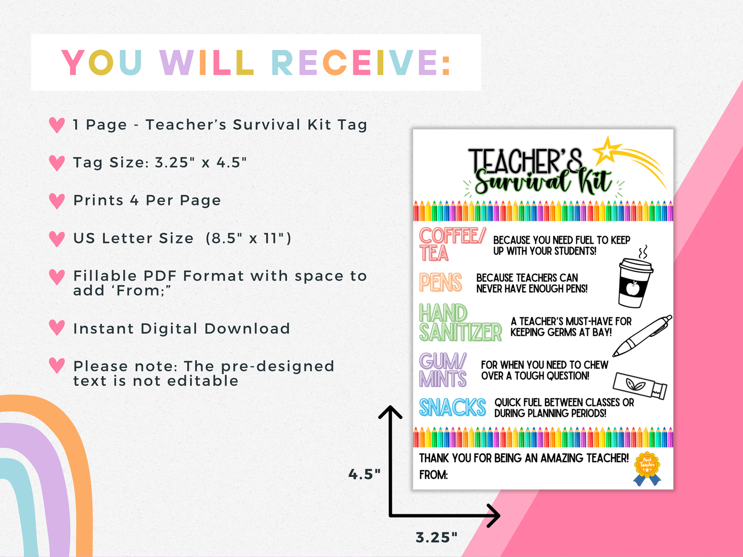 Teacher's Survival Kit Tags