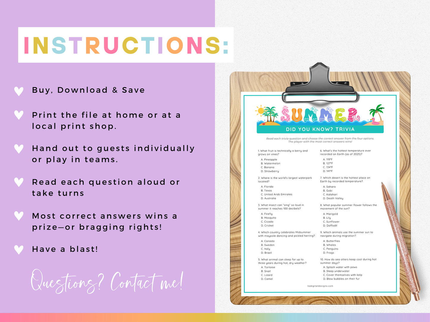 Did You Know? Summer Trivia Game