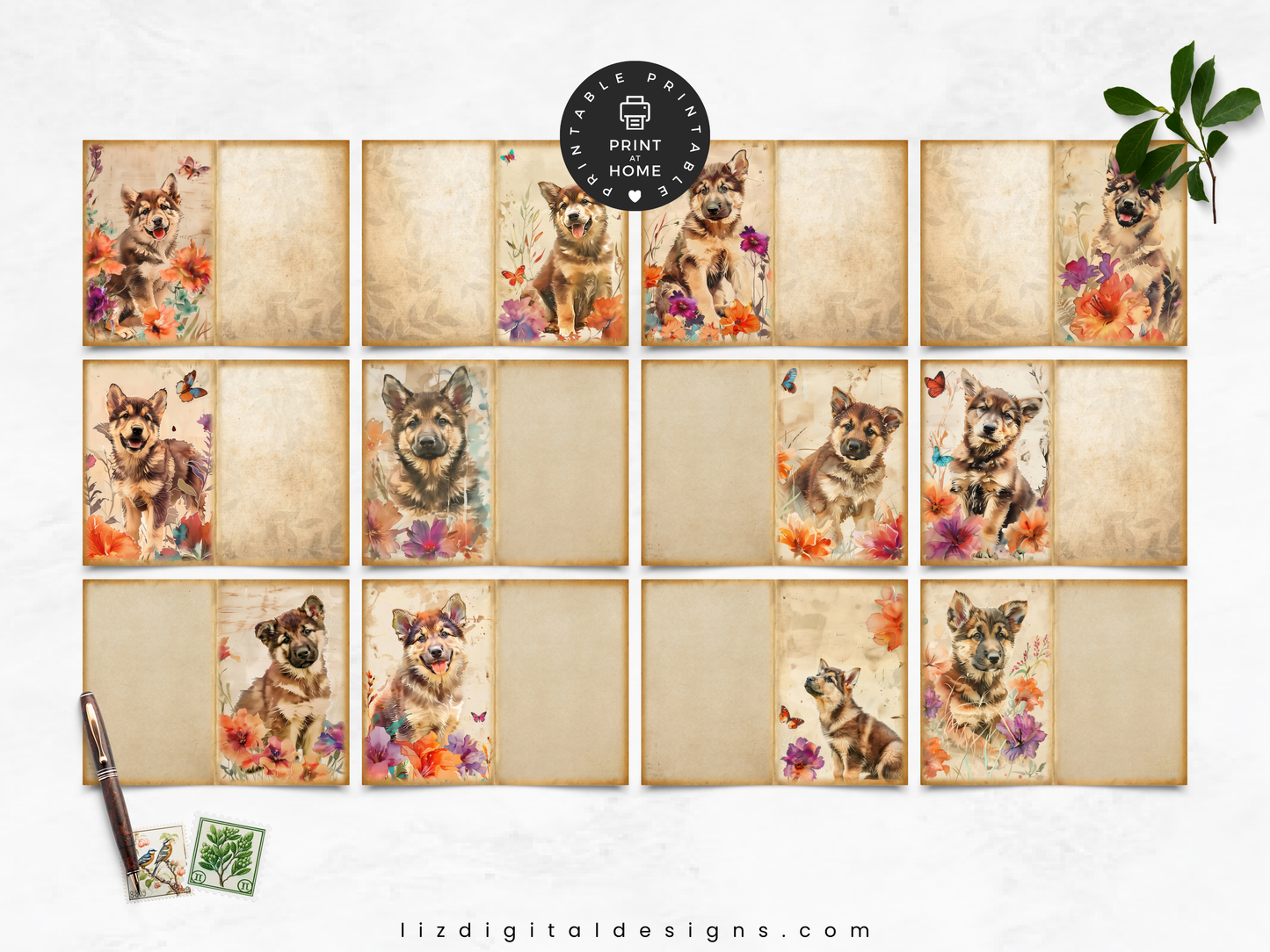 German Shepherd Puppy Vol 2 - Junk Journal & Scrapbooking Paper