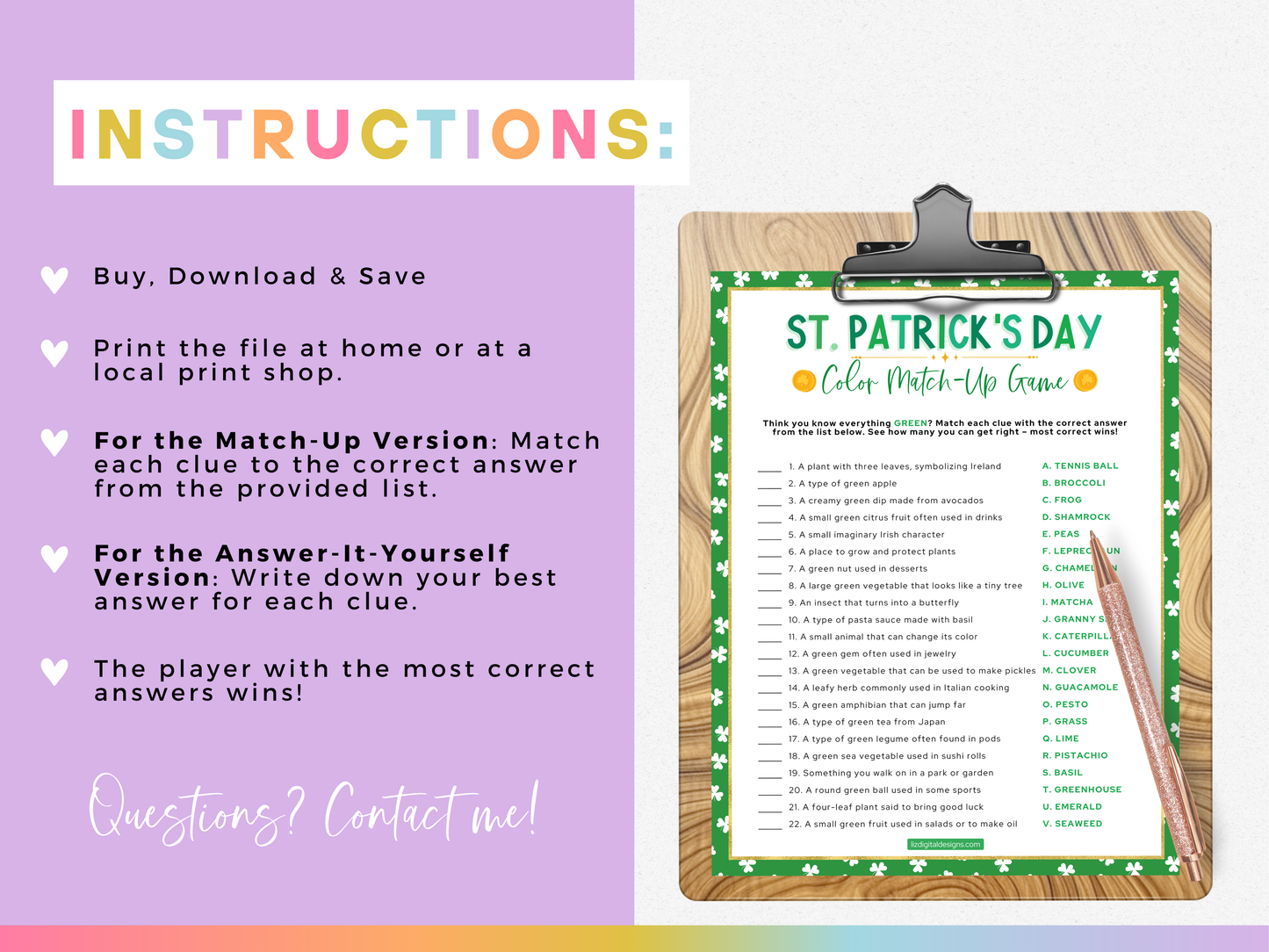 St. Patrick's Day Color Match-Up Game