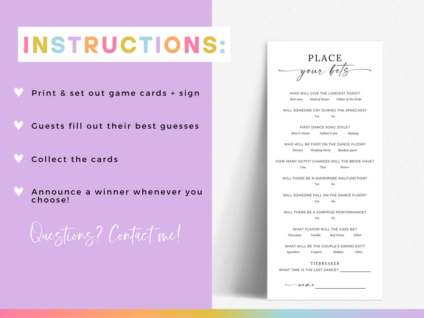 "Place Your Bets" Wedding Prop Bet Game