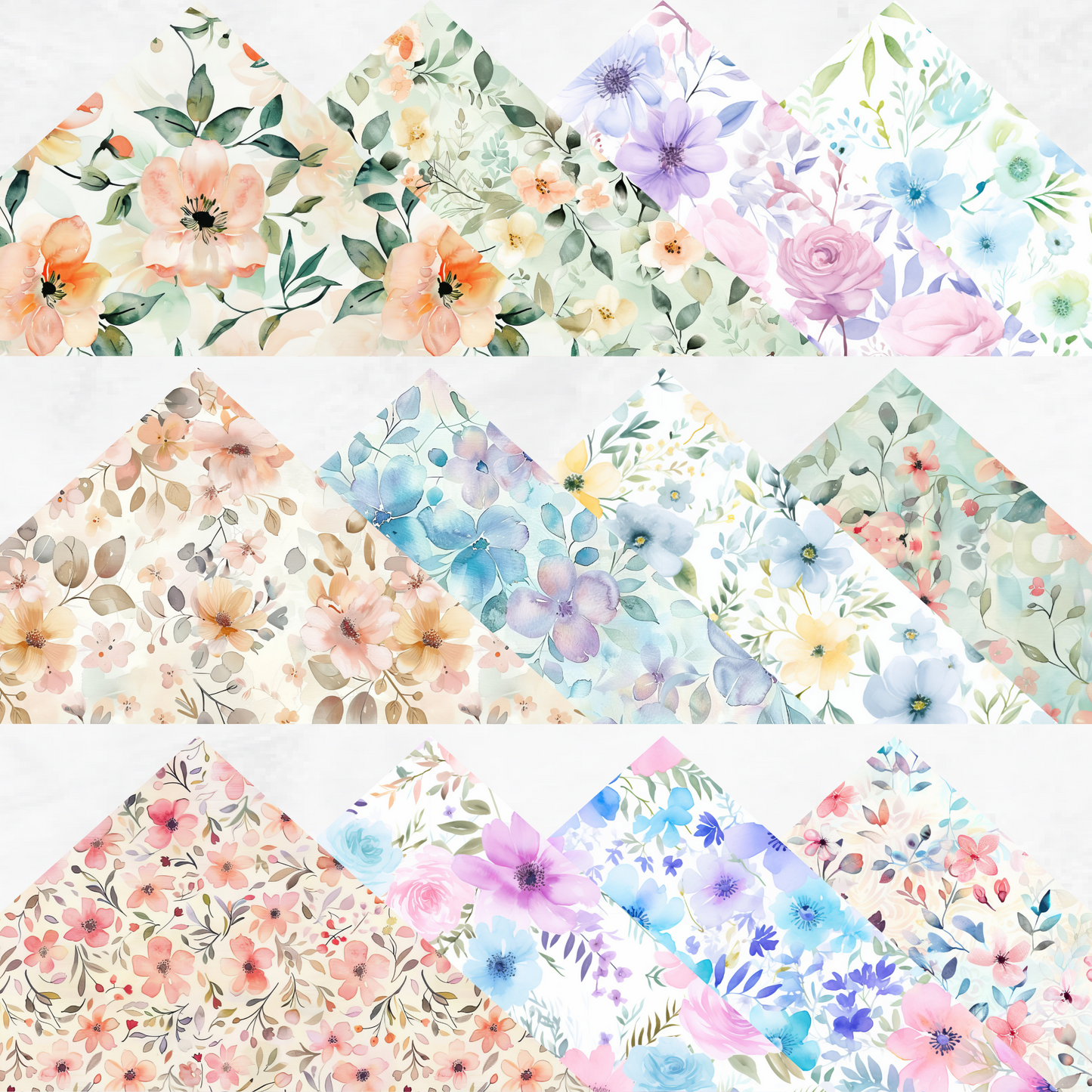 Watercolor Floral Bliss Digital Papers