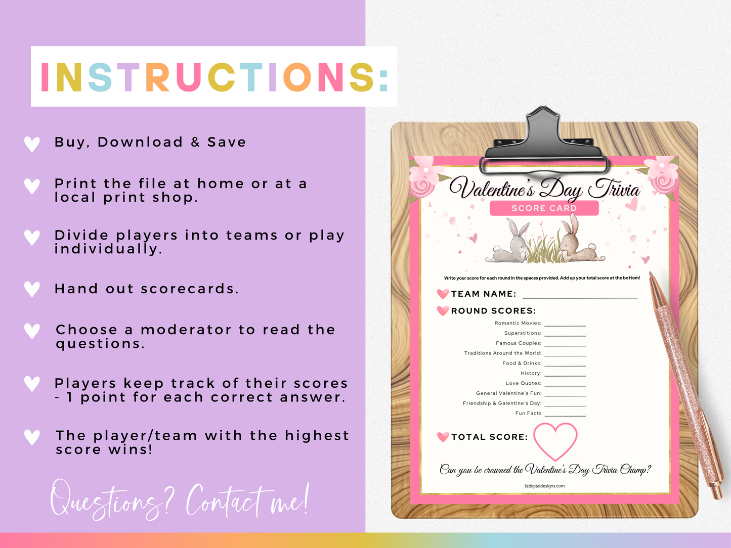 Valentine's Day Trivia Game Bundle