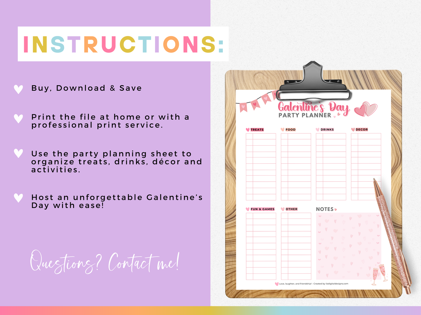 Galentine's Day Party Planner Sheet