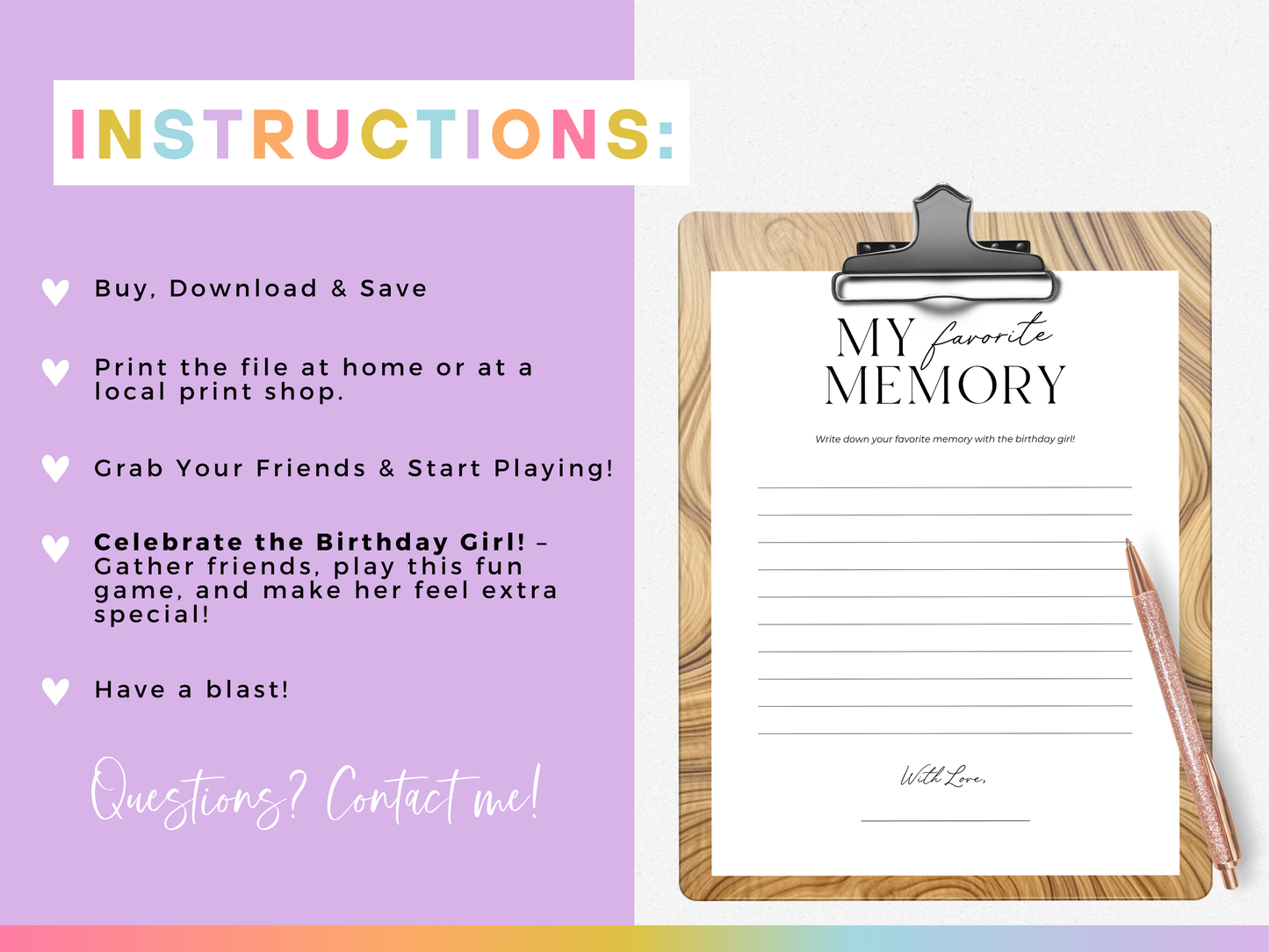 My Favorite Memory - Birthday Party Game