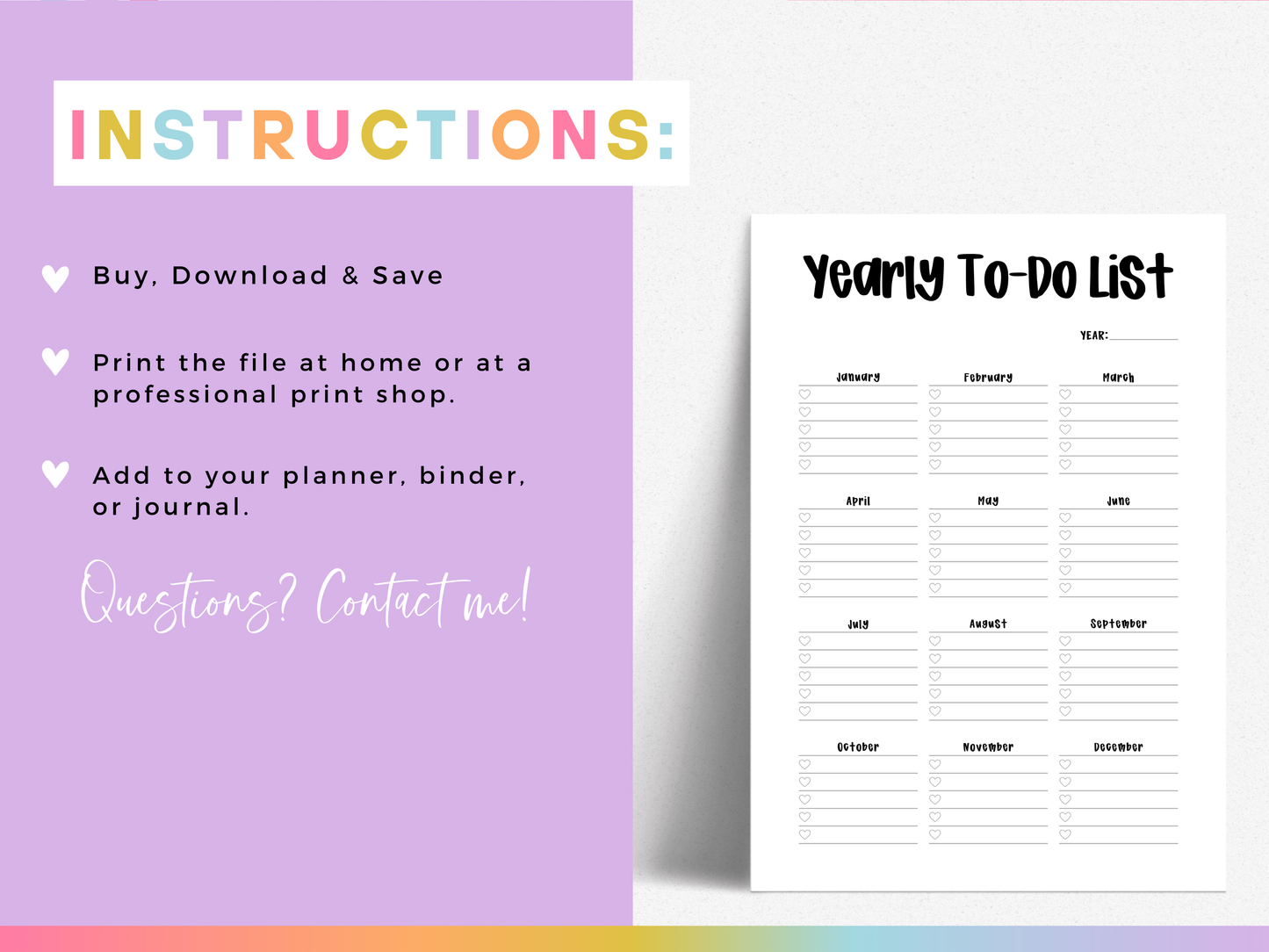 Yearly To-Do List (Planner Insert)