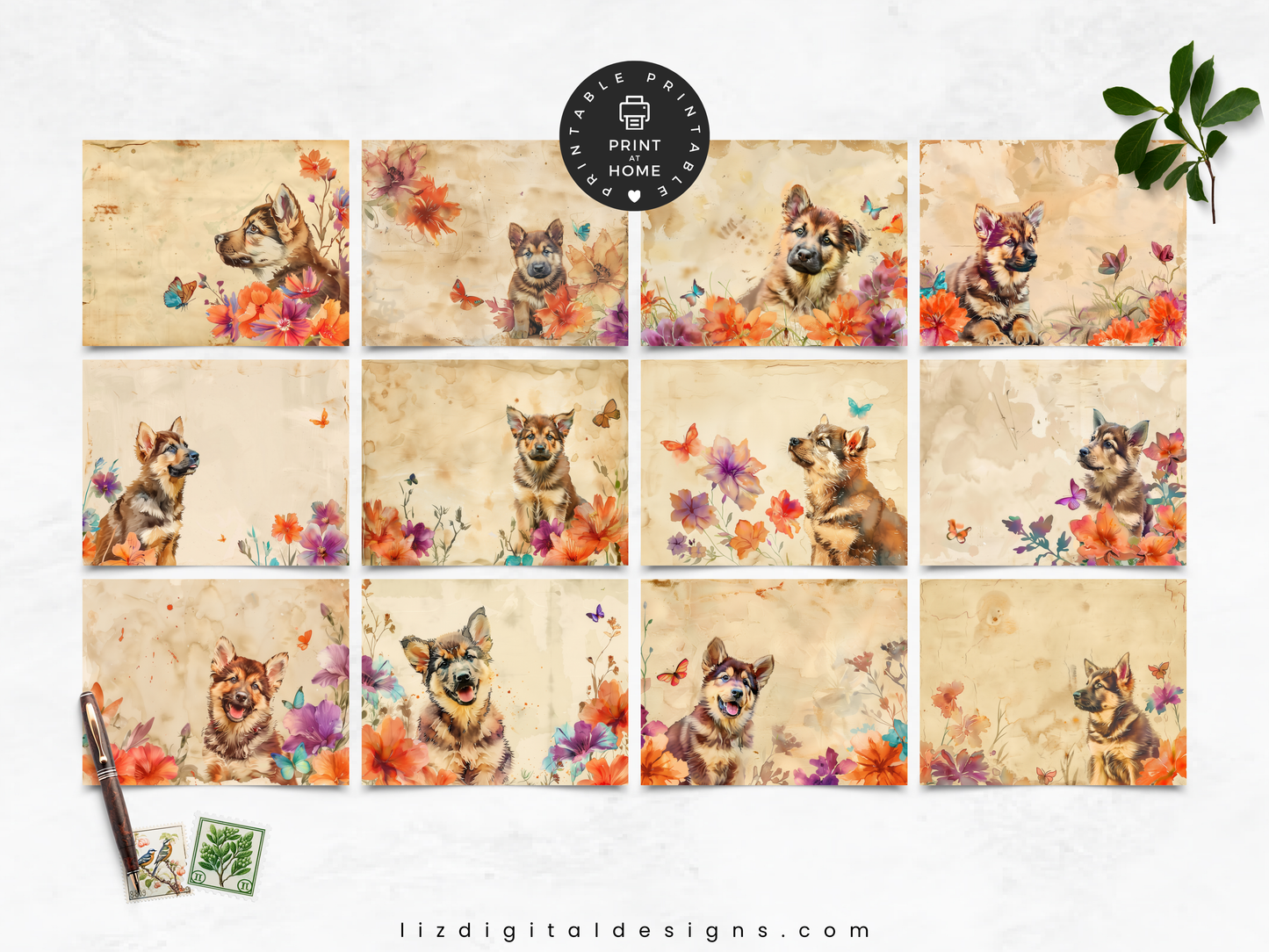 German Shepherd Puppy - Junk Journal & Scrapbooking Paper