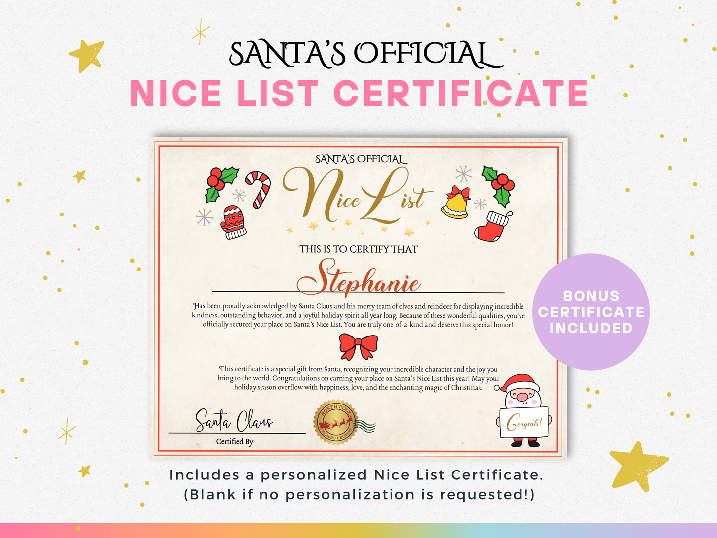 Personalized Letter from Santa + Bonus Nice List Certificate