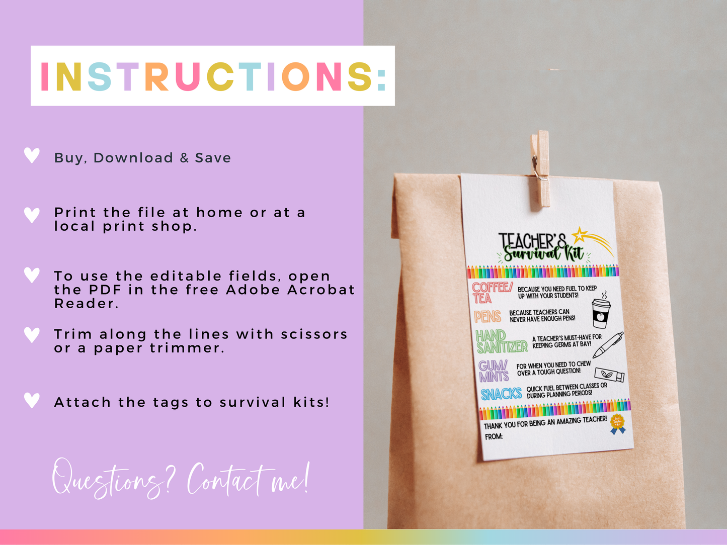 Teacher's Survival Kit Tags