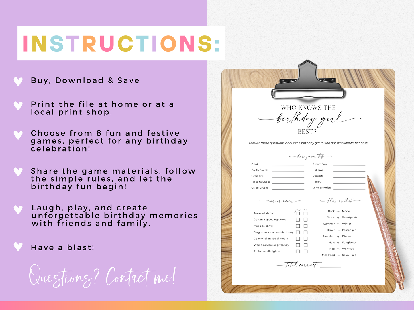 Born in 1996 - Birthday Party Game Pack for Her