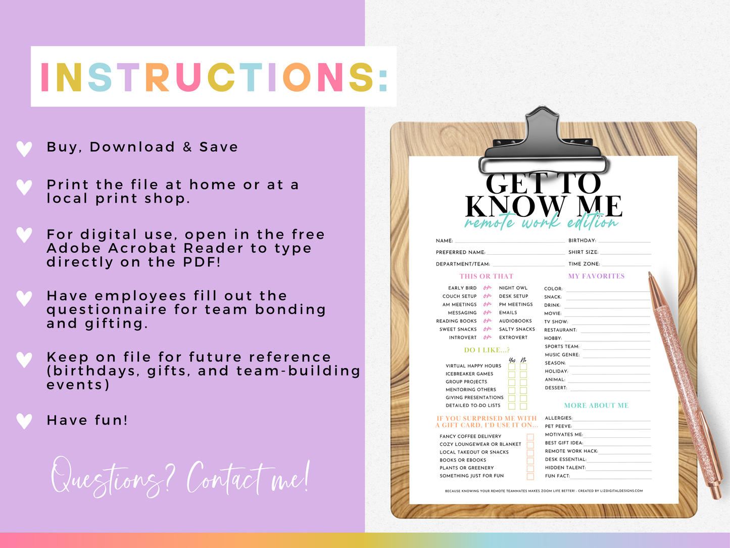 Get to Know Me Questionnaire (Remote Work Edition)