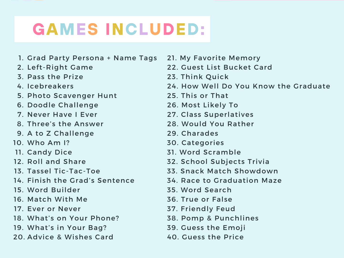 Graduation Party Game Pack