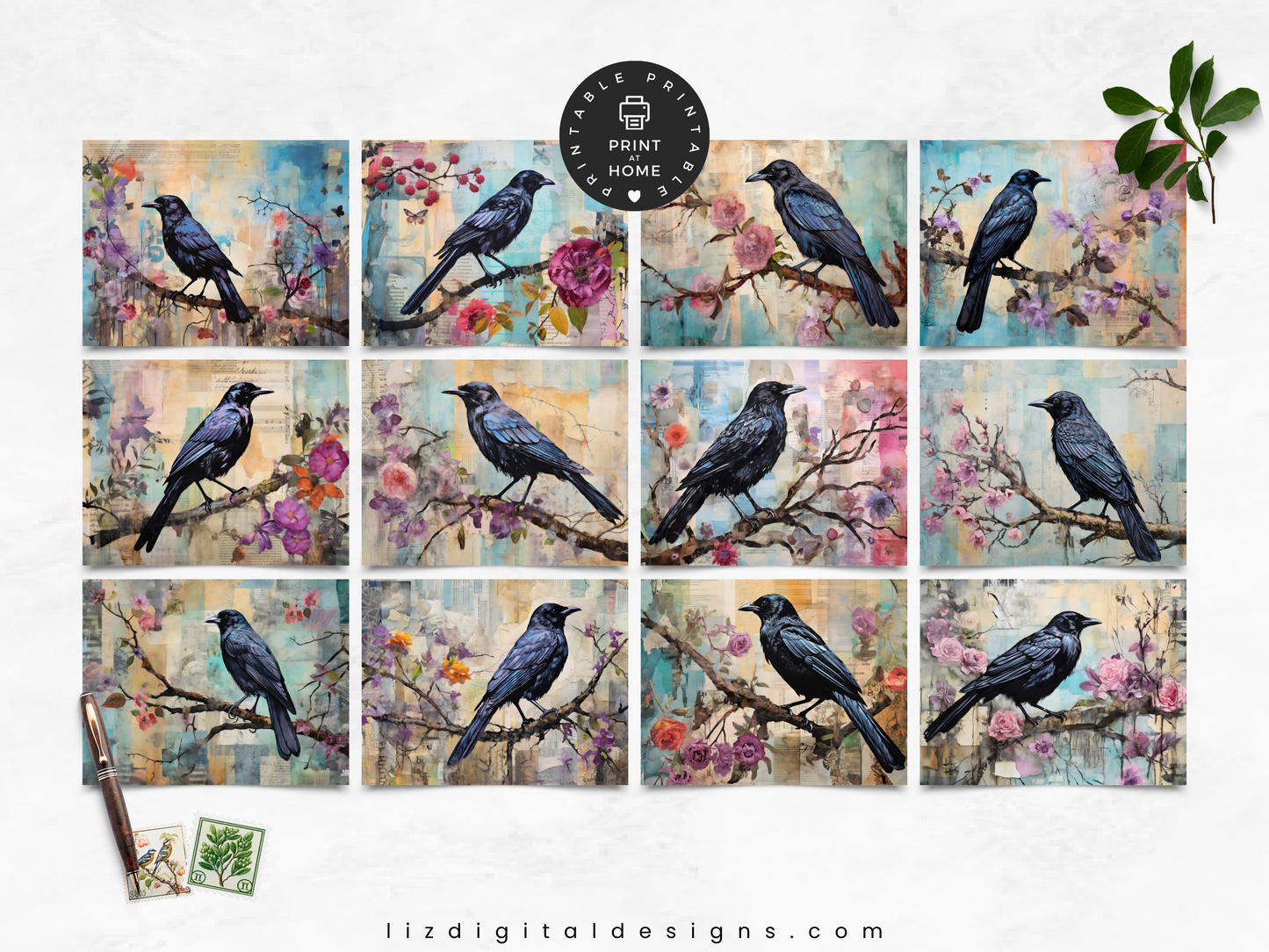 Mixed Media Ravens - Junk Journal & Scrapbooking Paper