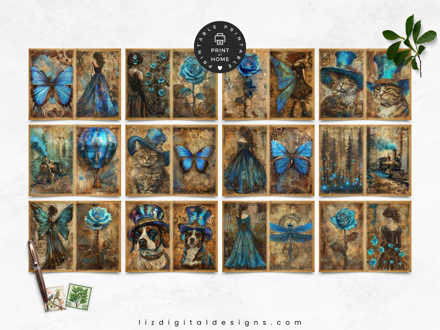 Blue Steampunk - Junk Journal & Scrapbooking Paper