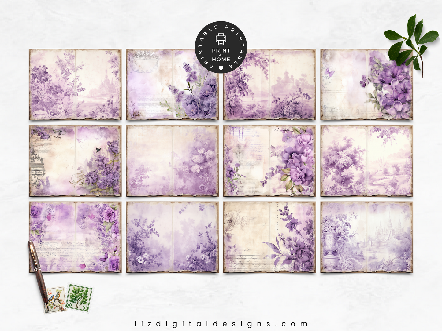 Purple Toile - Junk Journal & Scrapbooking Papers