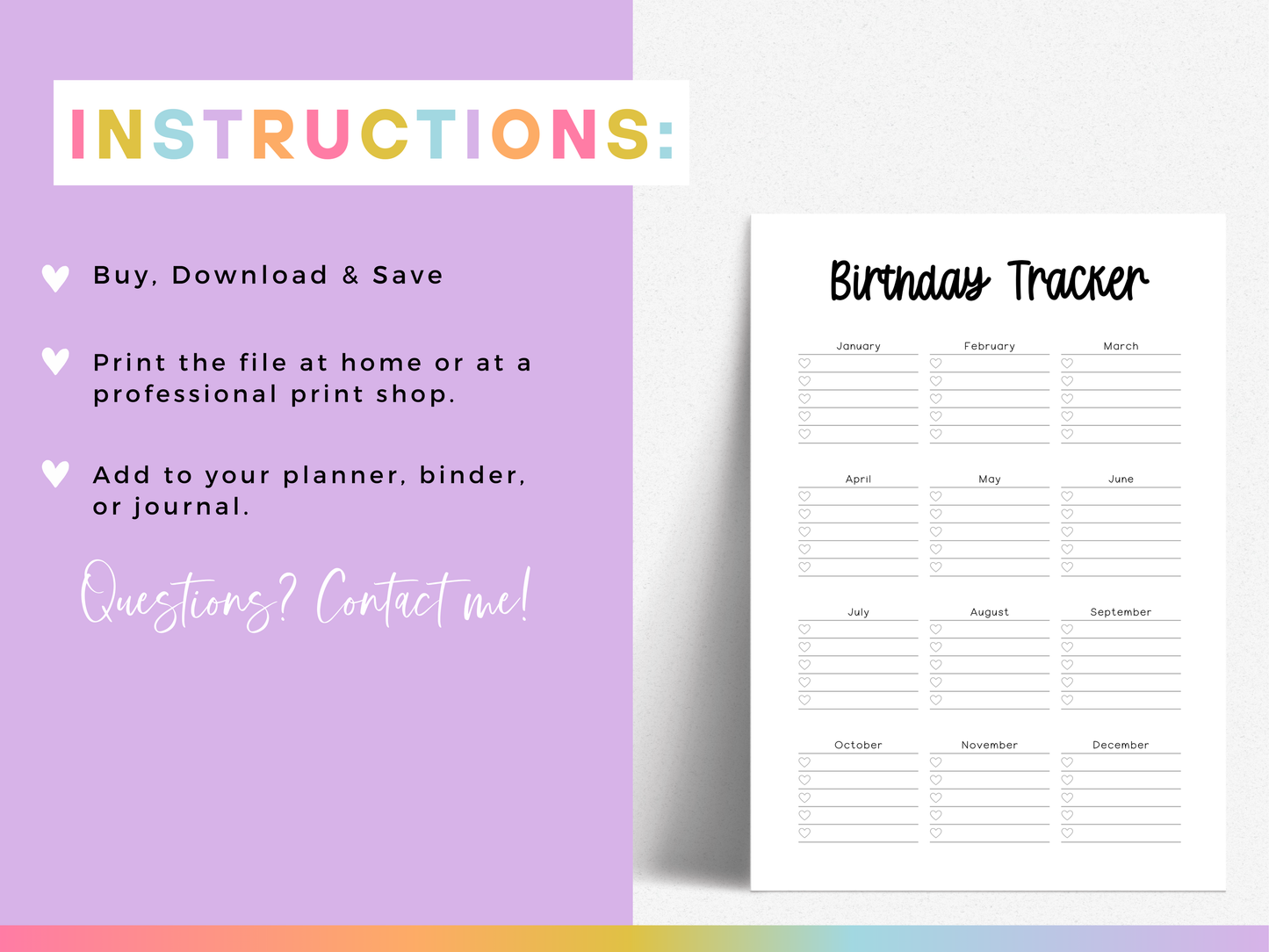 Birthday Tracker (Planner Insert)