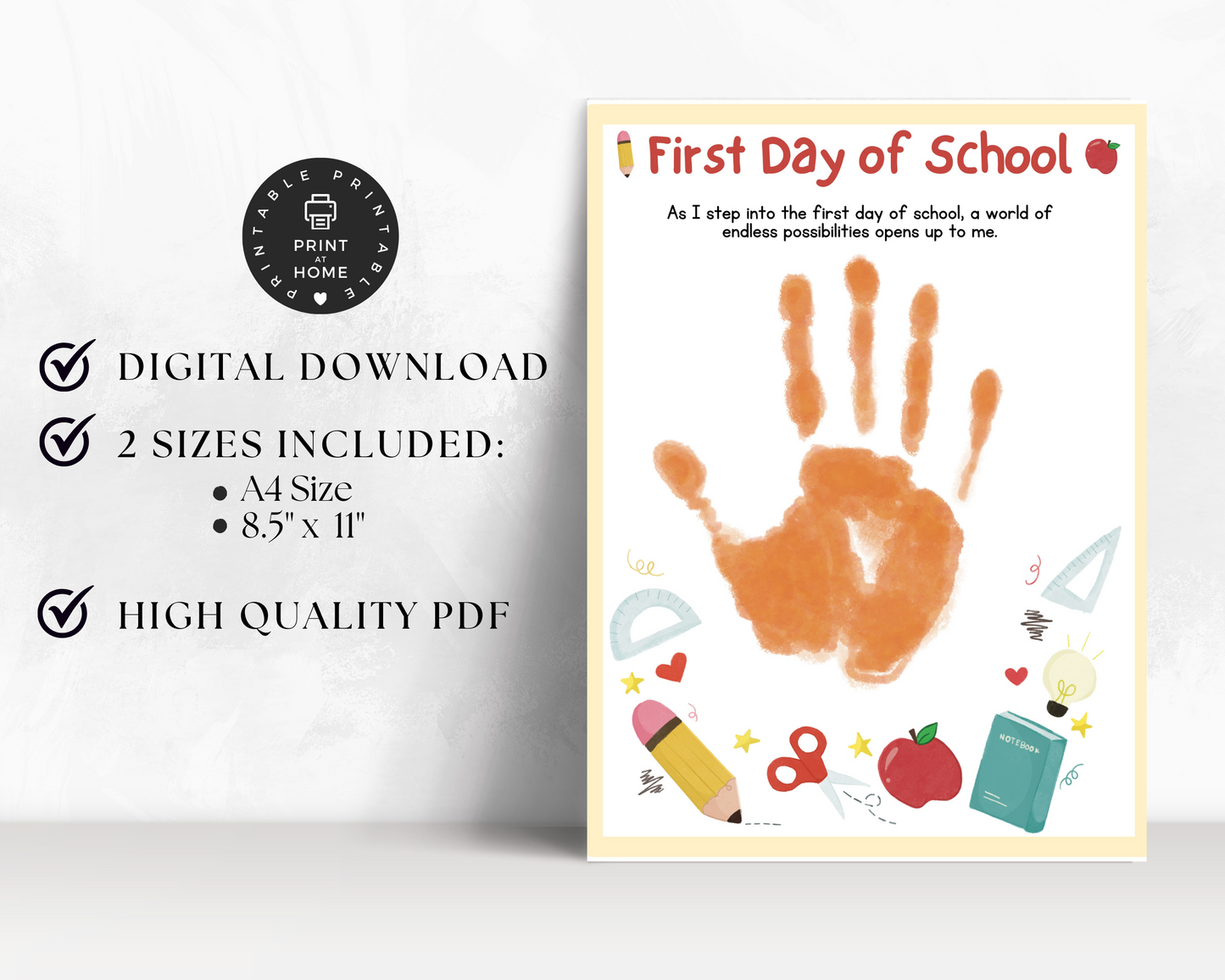 1st Day of School Handprint Art