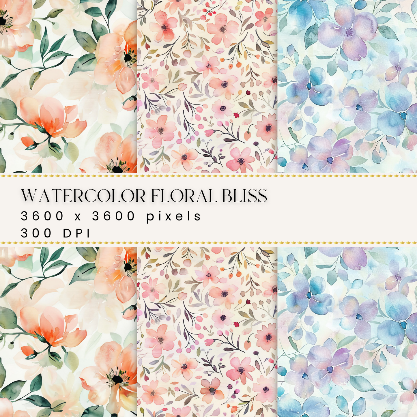 Watercolor Floral Bliss Digital Papers