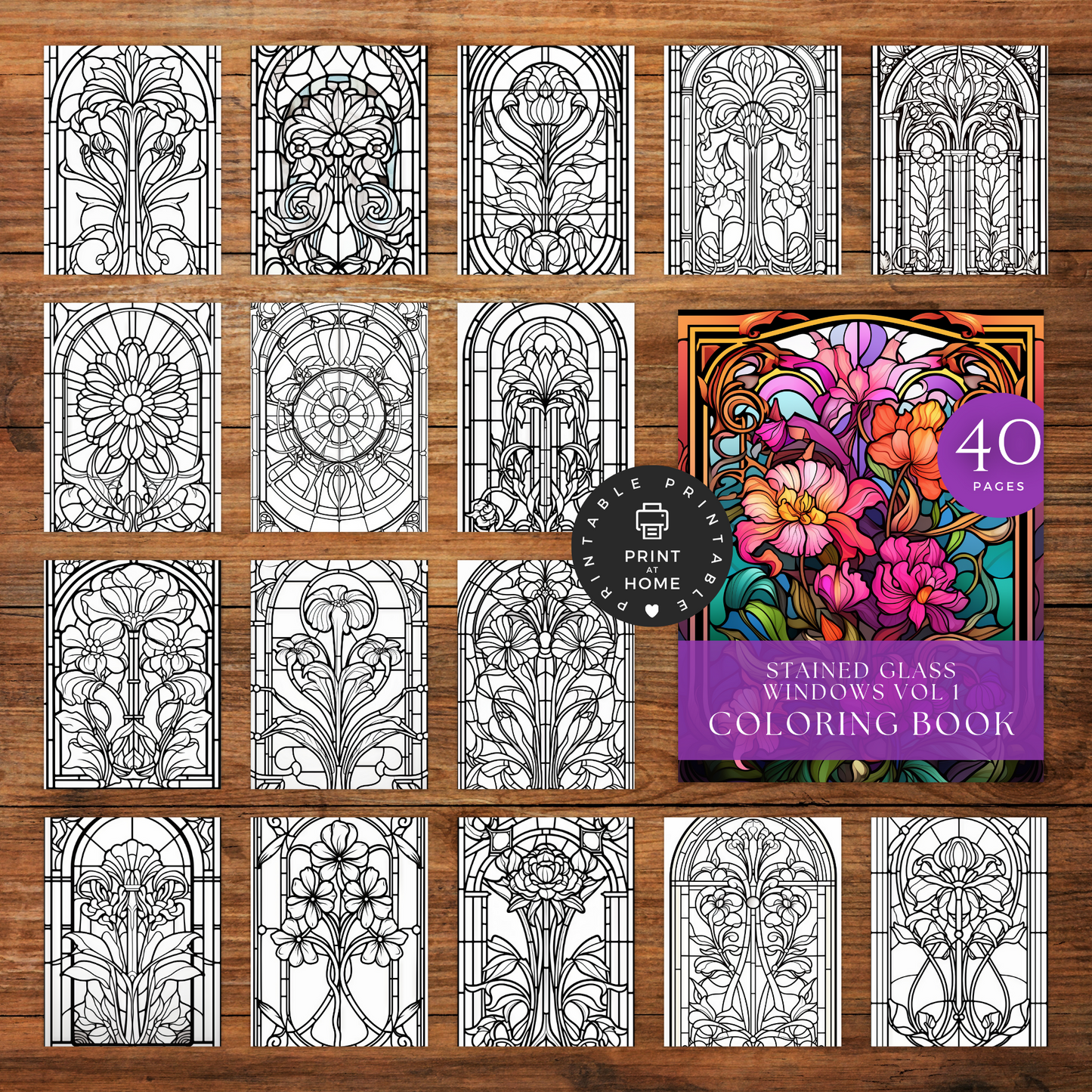 Stained Glass Windows Volume 1 - Coloring Book