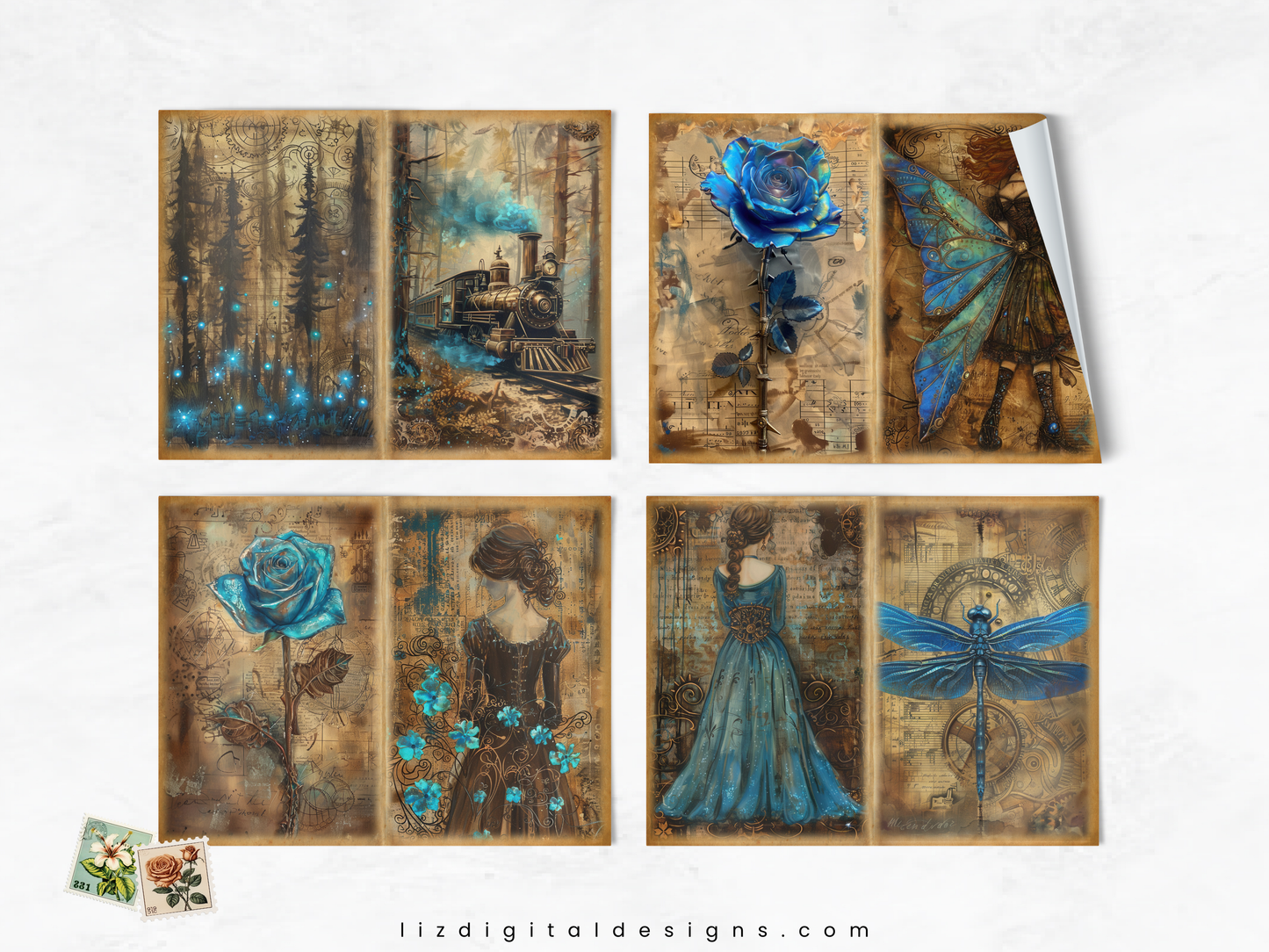 Blue Steampunk - Junk Journal & Scrapbooking Paper