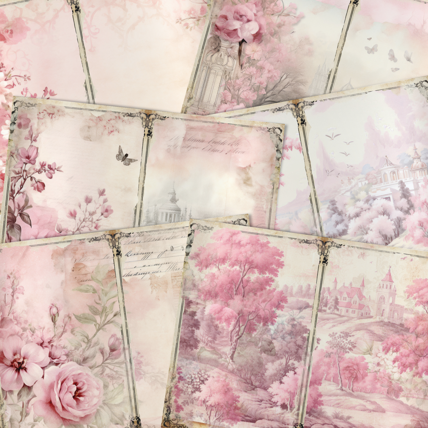 Pink Toile - Junk Journal & Scrapbooking Papers