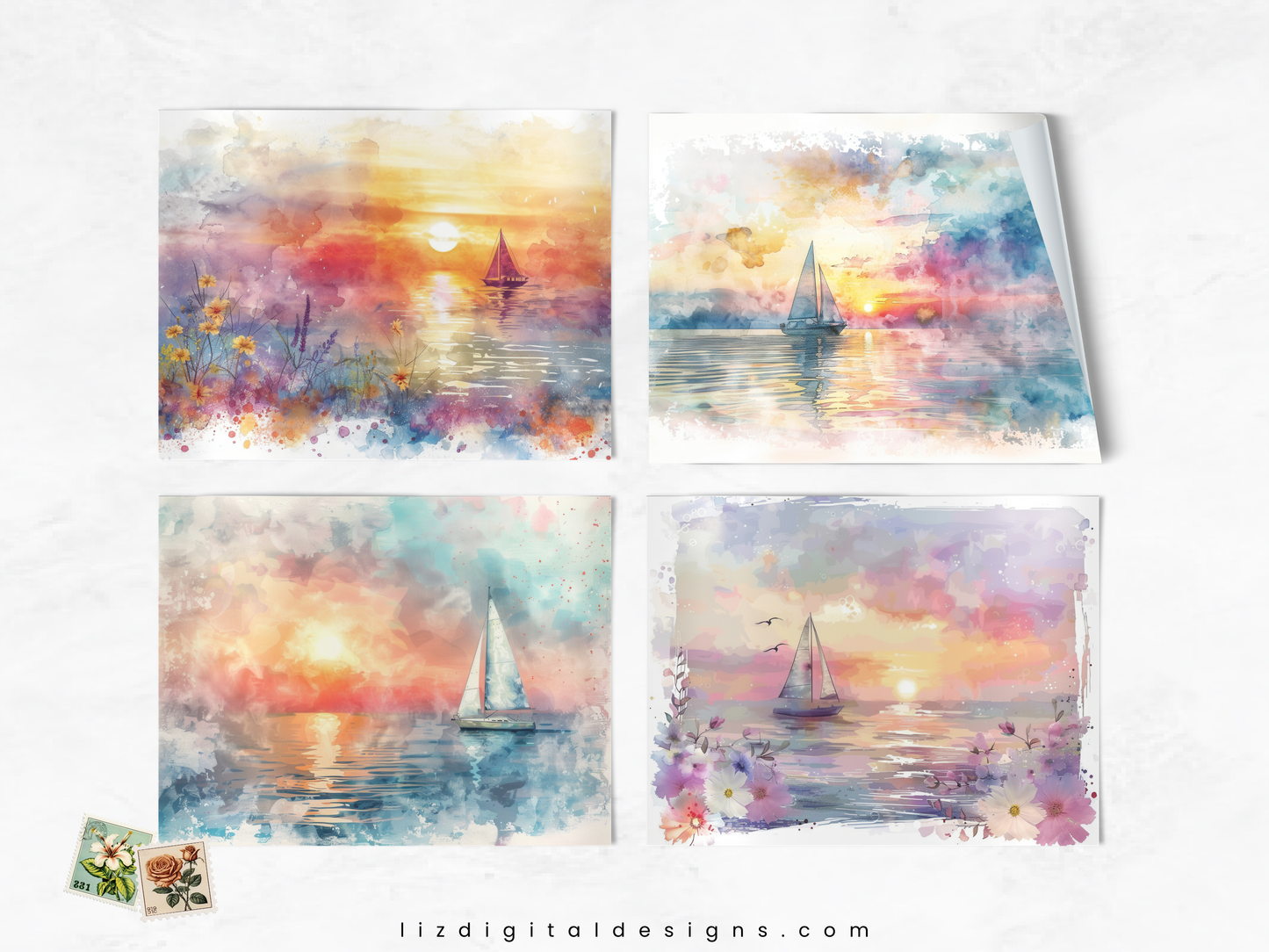 Sunsets and Sailboats - Junk Journal & Scrapbooking Paper