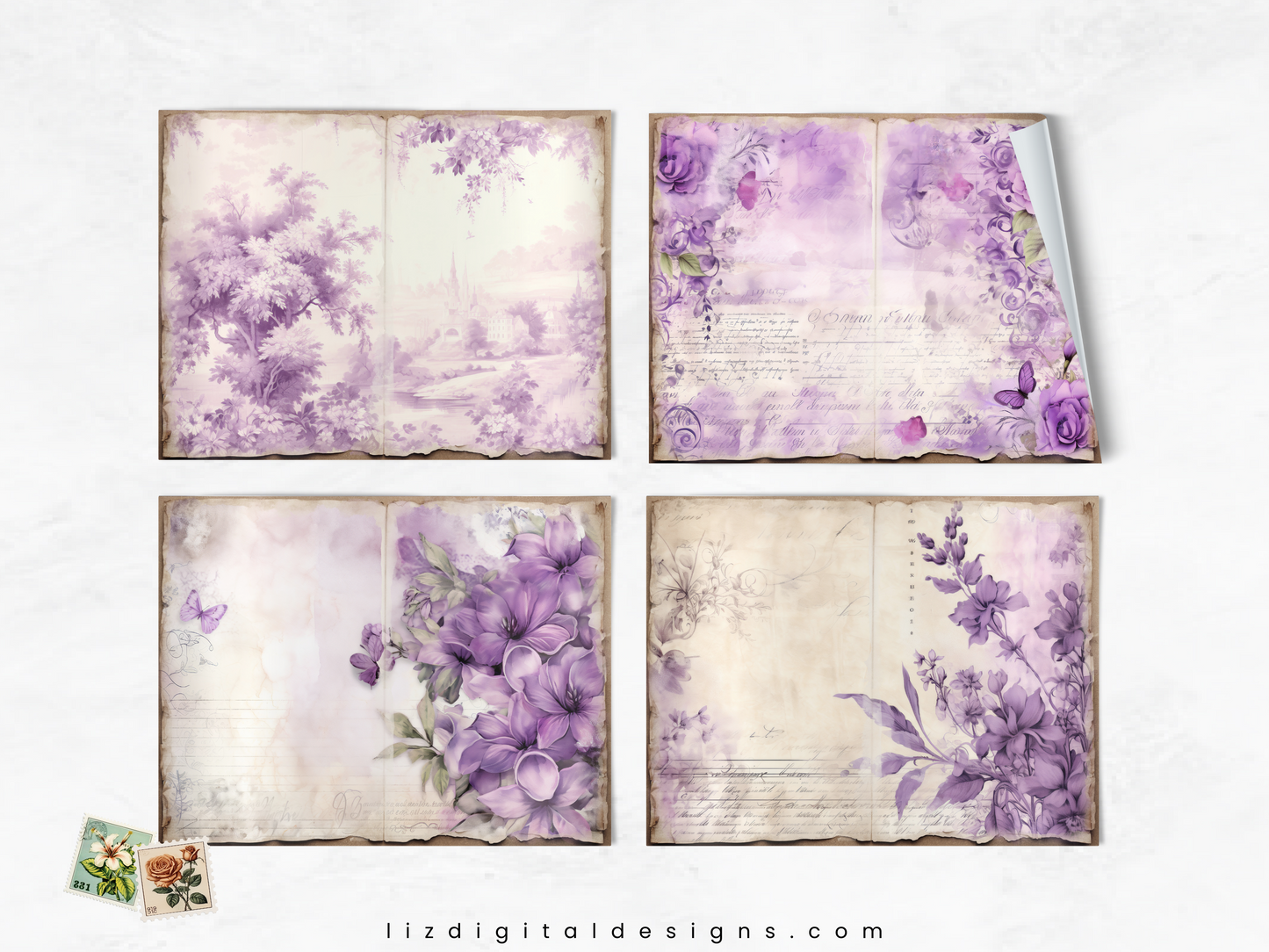 Purple Toile - Junk Journal & Scrapbooking Papers