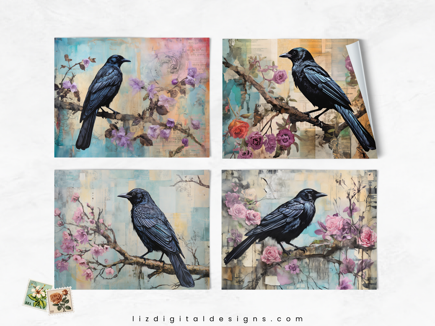 Mixed Media Ravens - Junk Journal & Scrapbooking Paper