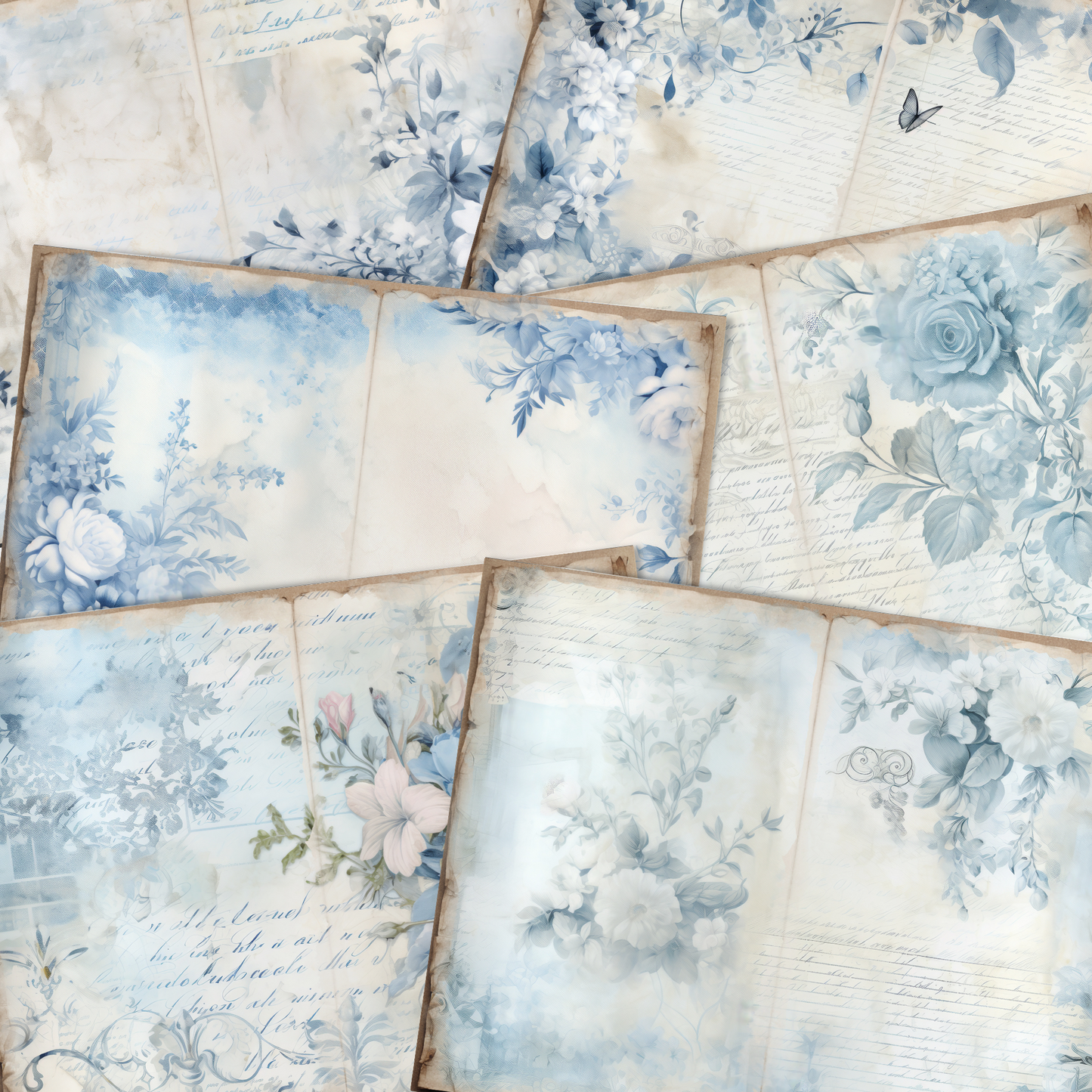 Blue Toile - Junk Journal & Scrapbooking Papers