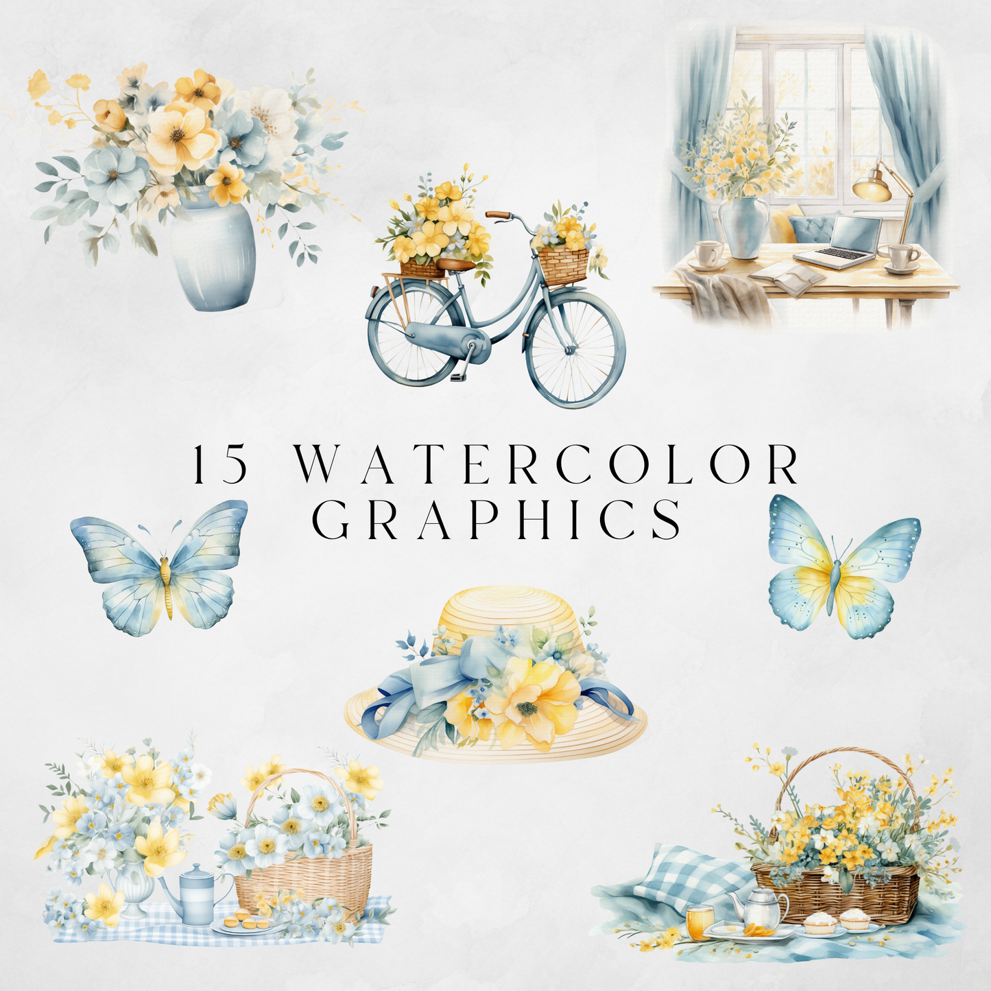 Yellow & Blue Spring Clipart Pack