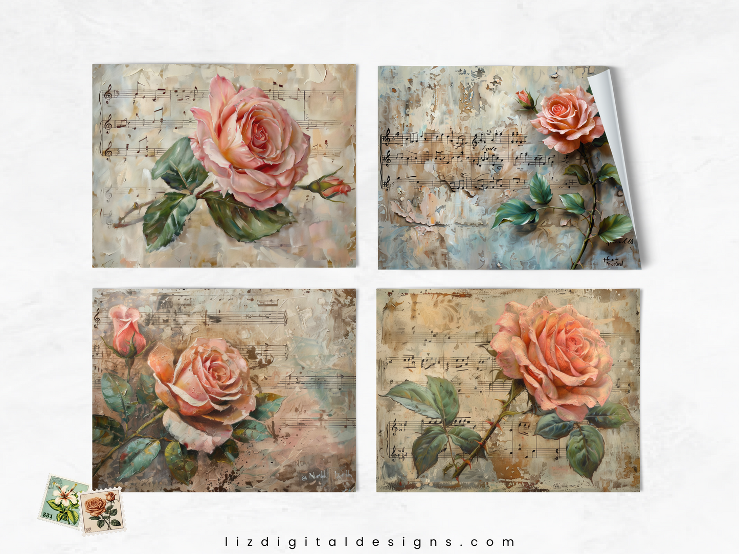 Music Roses - Junk Journal & Scrapbooking Paper