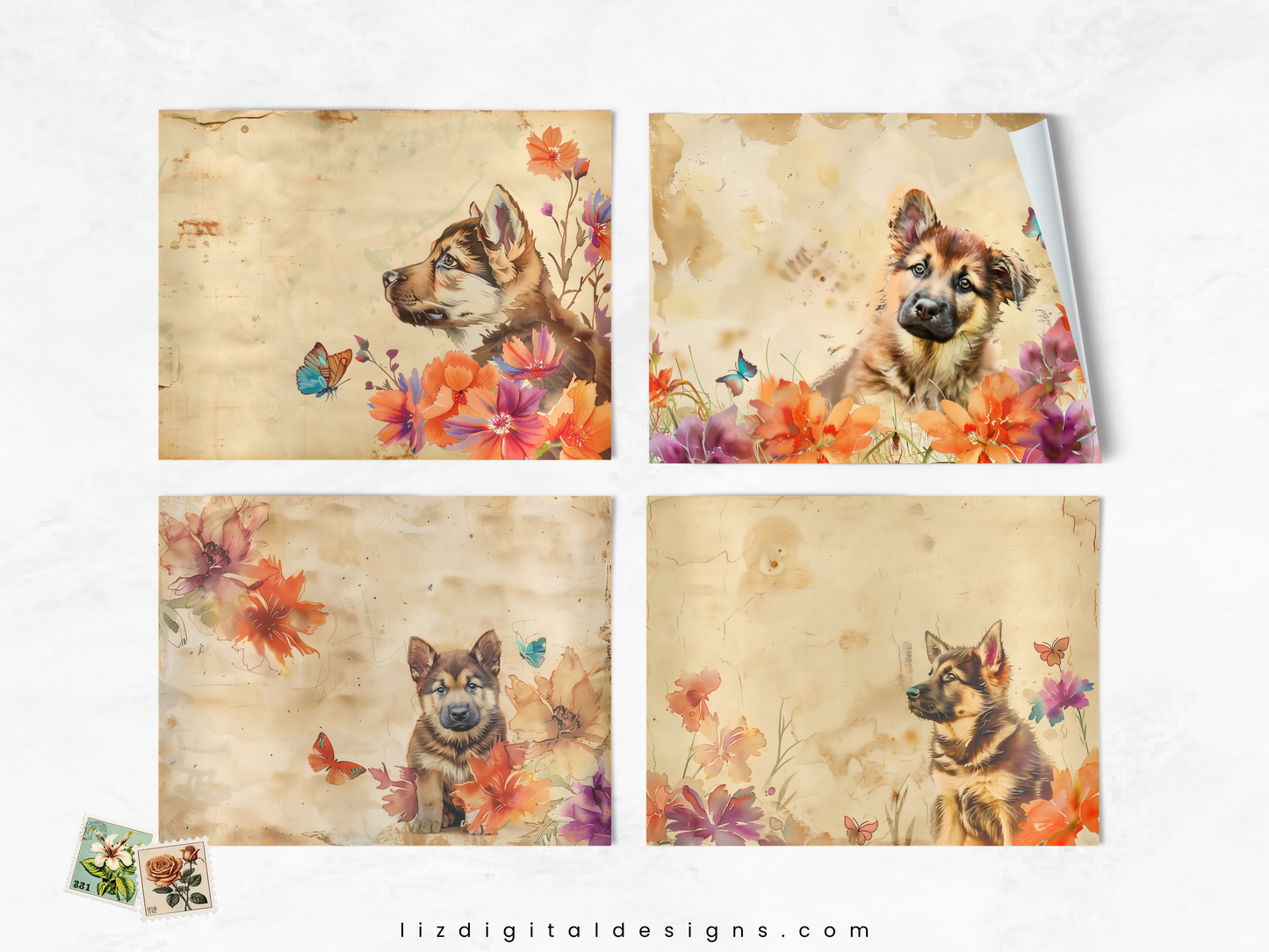 German Shepherd Puppy - Junk Journal & Scrapbooking Paper