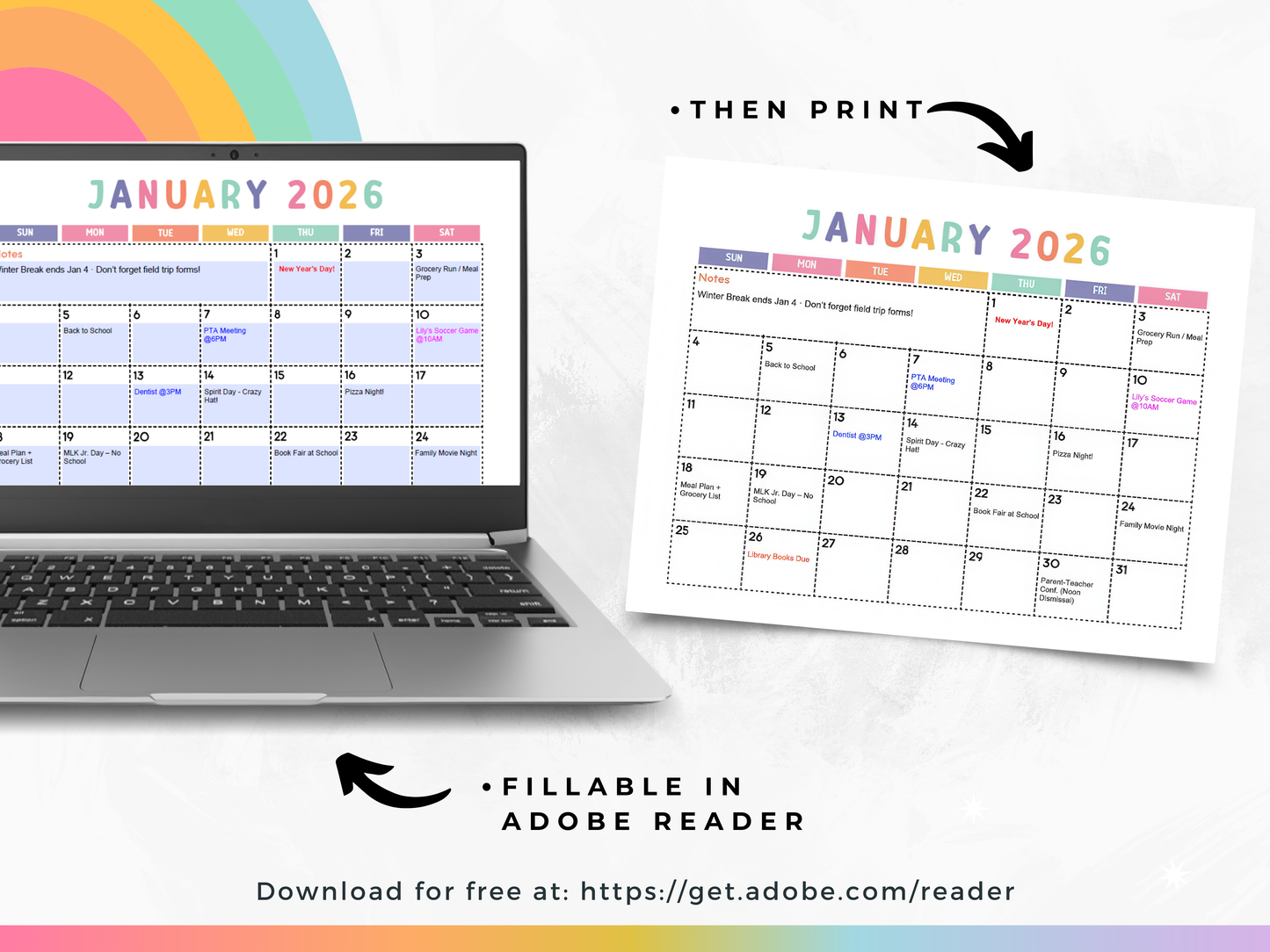 2025-2026 School Year Calendar (Fillable PDF)