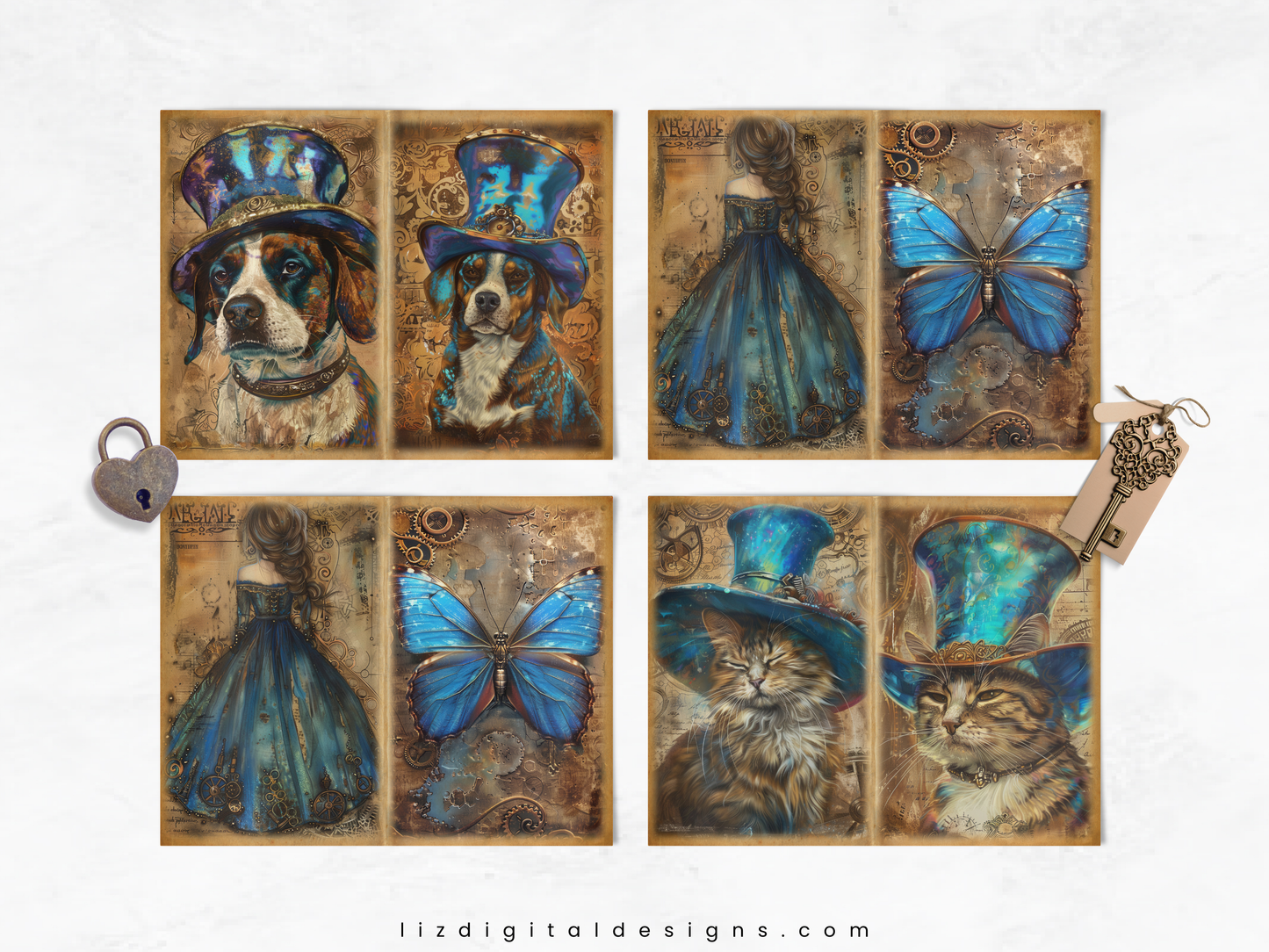 Blue Steampunk - Junk Journal & Scrapbooking Paper