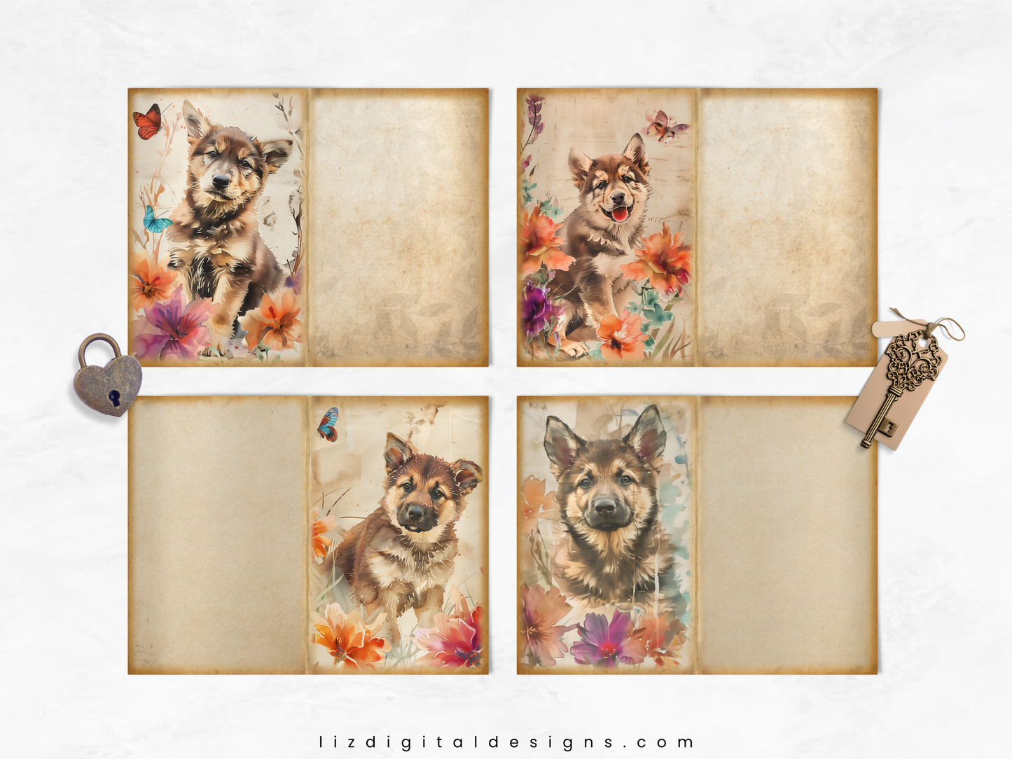 German Shepherd Puppy Vol 2 - Junk Journal & Scrapbooking Paper