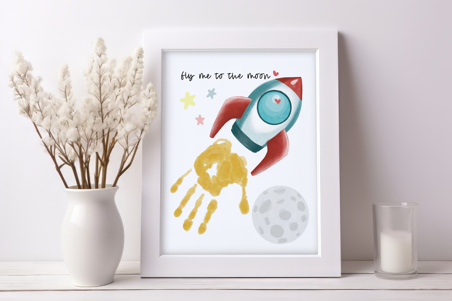 Valentine's Day - Fly Me to the Moon Handprint Art