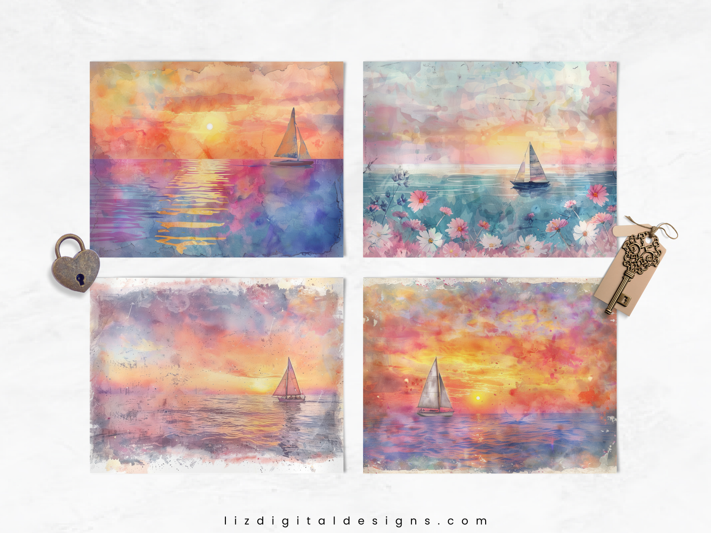 Sunsets and Sailboats - Junk Journal & Scrapbooking Paper