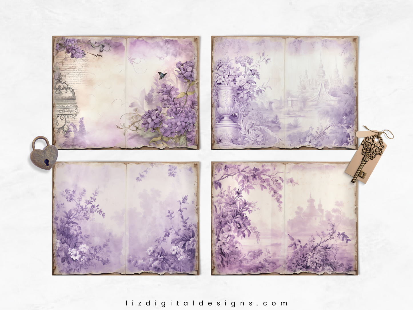 Purple Toile - Junk Journal & Scrapbooking Papers