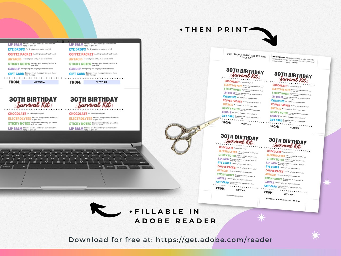 30th Birthday Survival Kit Tags