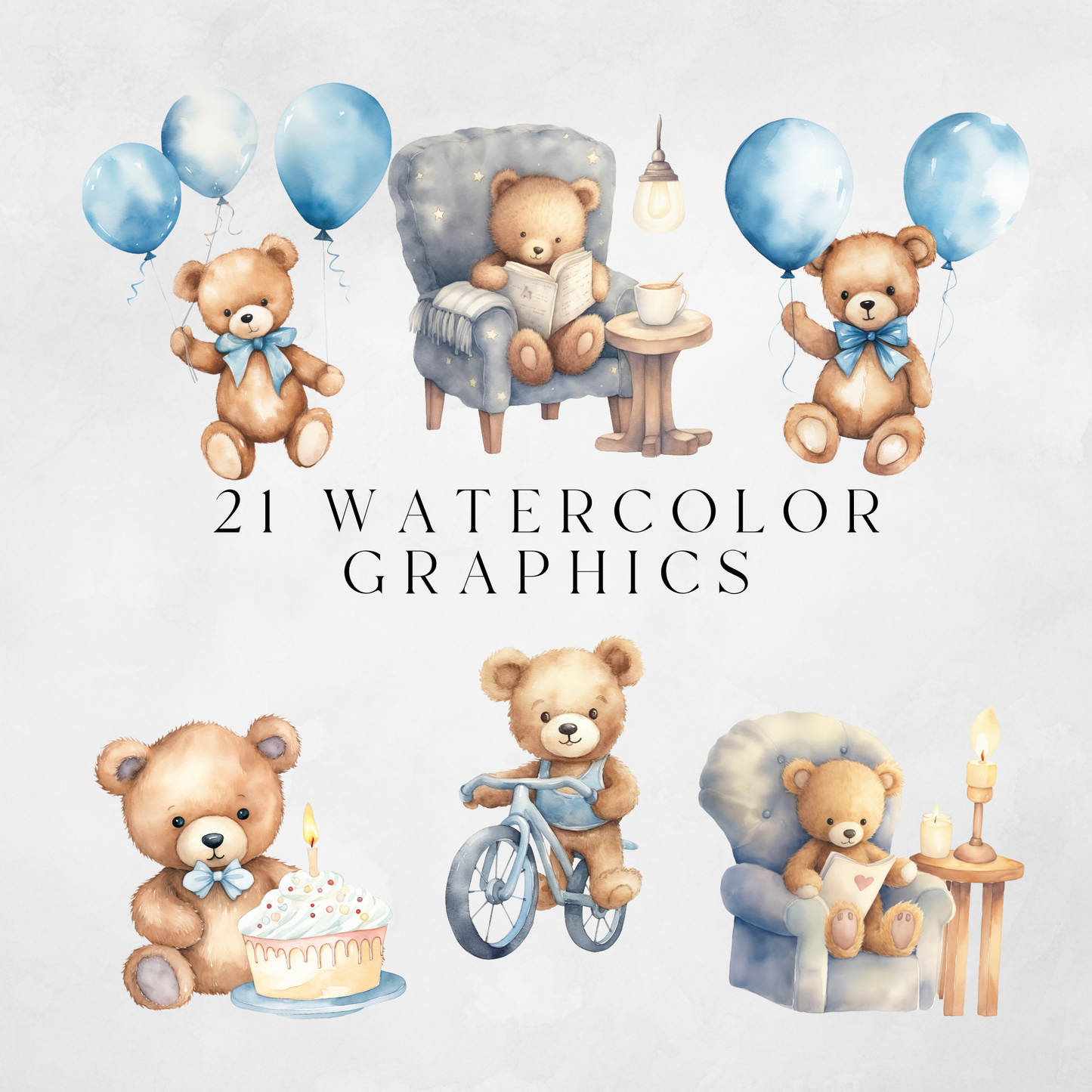 Blue Baby Bear Clipart Pack