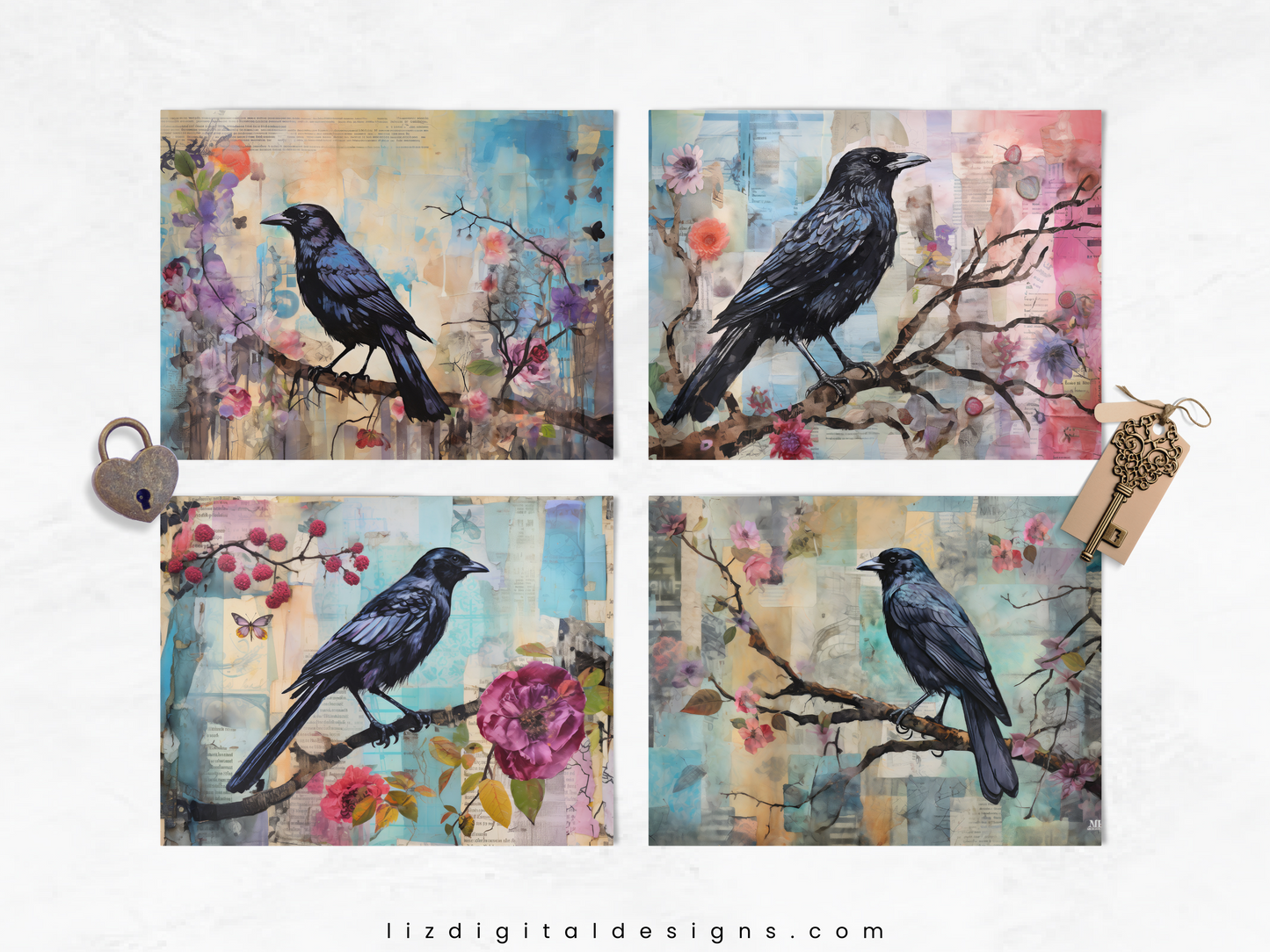 Mixed Media Ravens - Junk Journal & Scrapbooking Paper