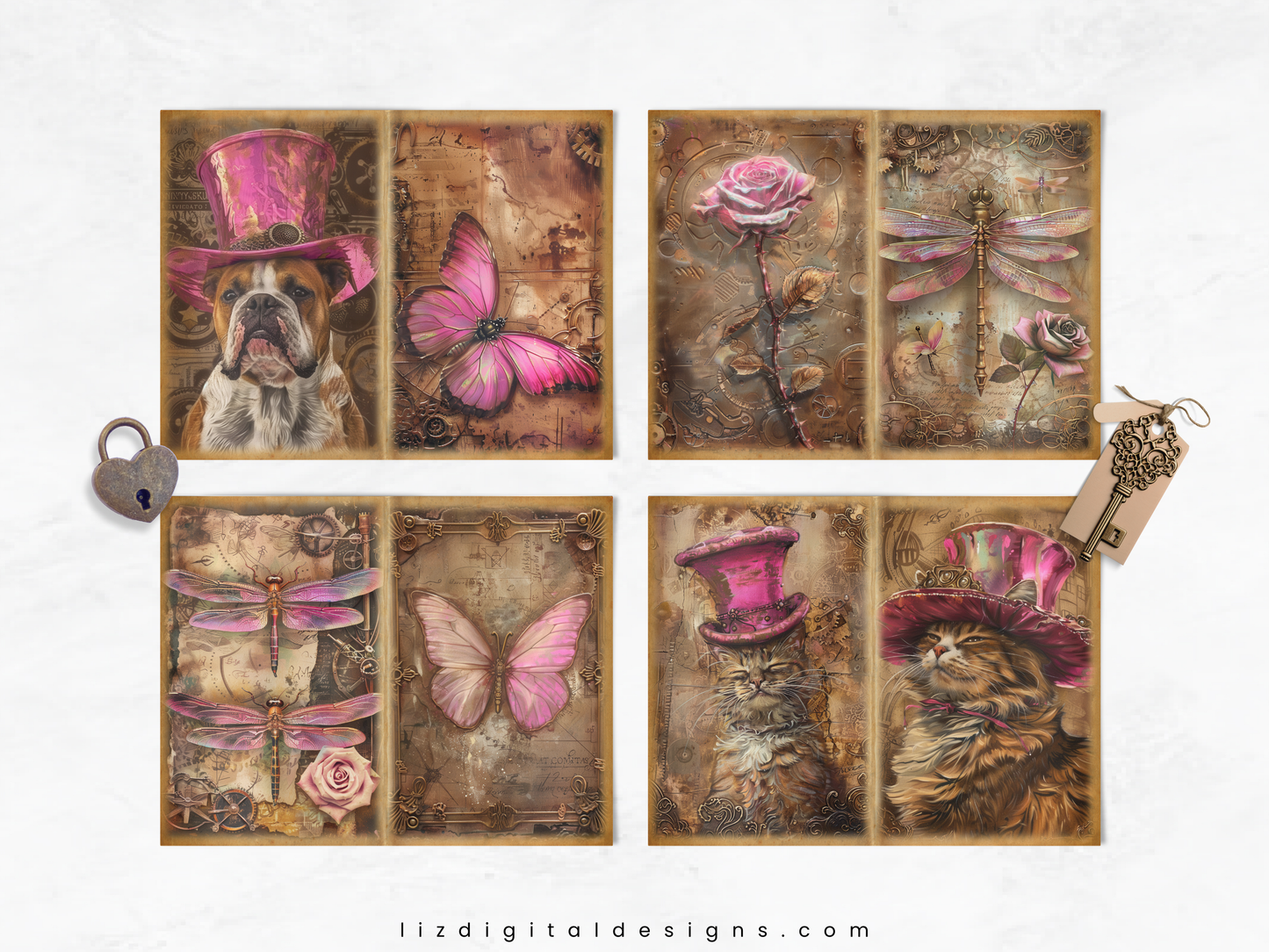 Pink Steampunk - Junk Journal & Scrapbooking Paper