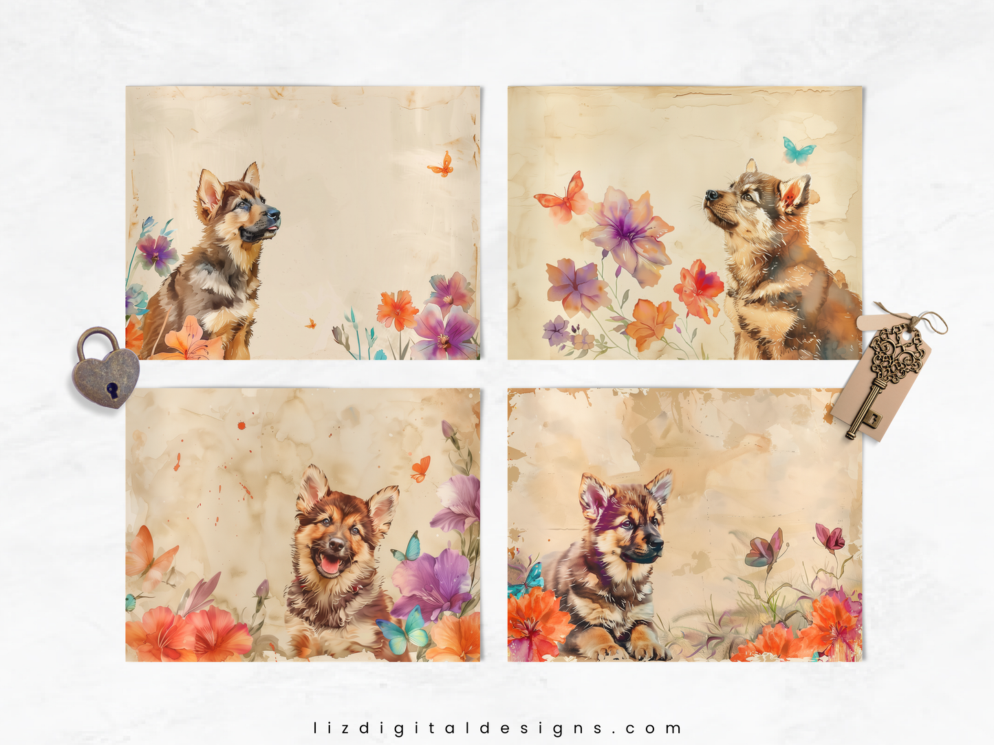 German Shepherd Puppy - Junk Journal & Scrapbooking Paper
