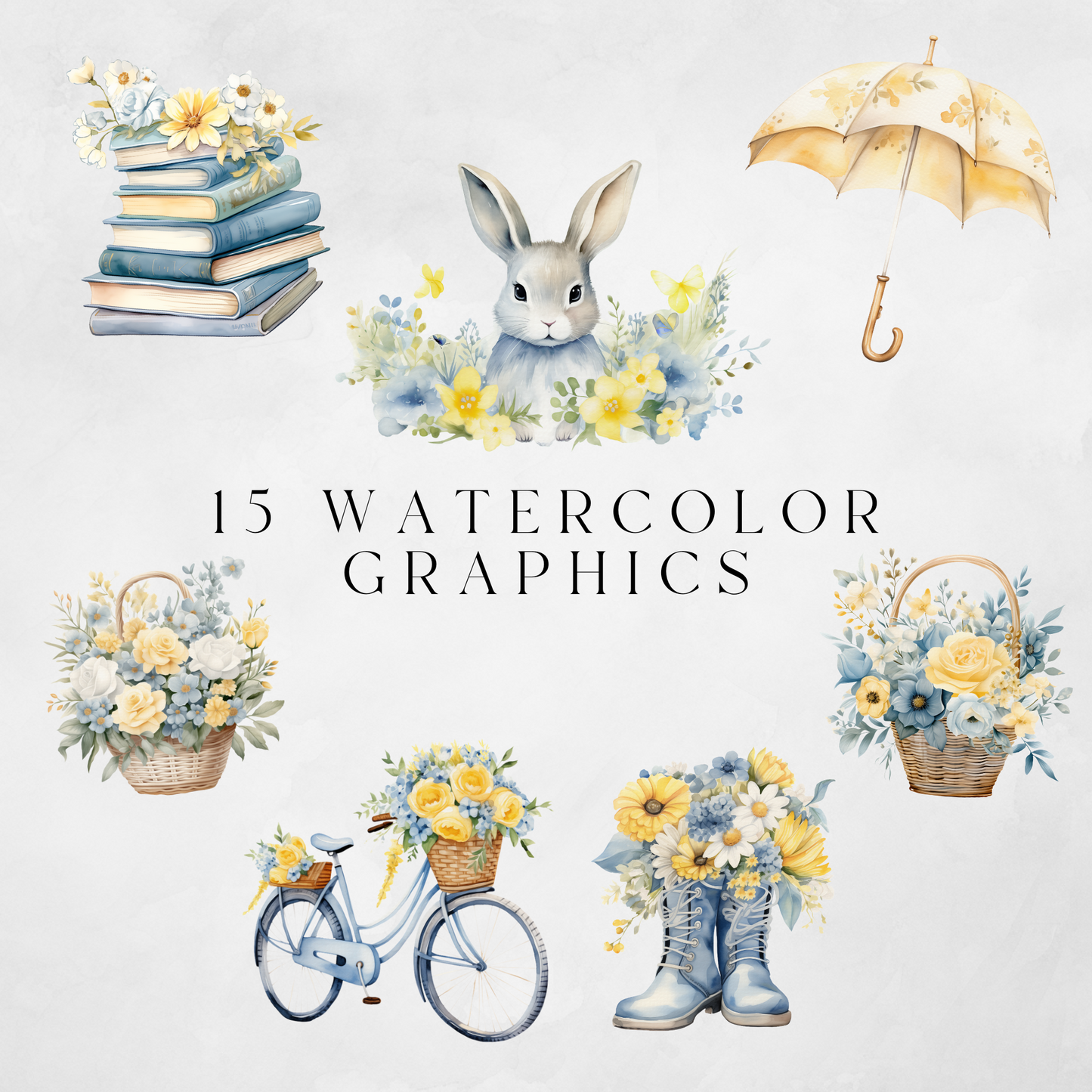 Yellow & Blue Spring Clipart Pack