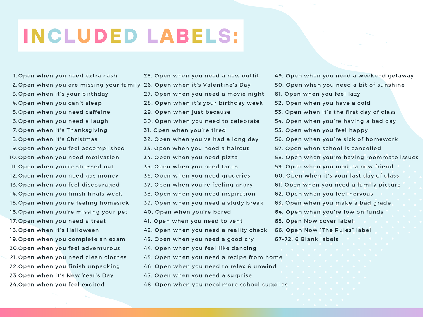 "Open When" Labels for College Students