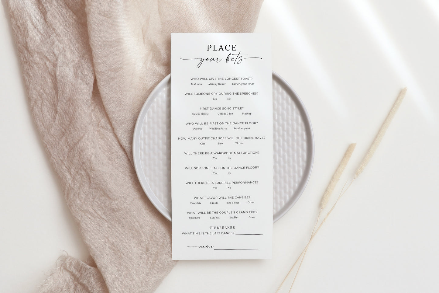 "Place Your Bets" Wedding Prop Bet Game
