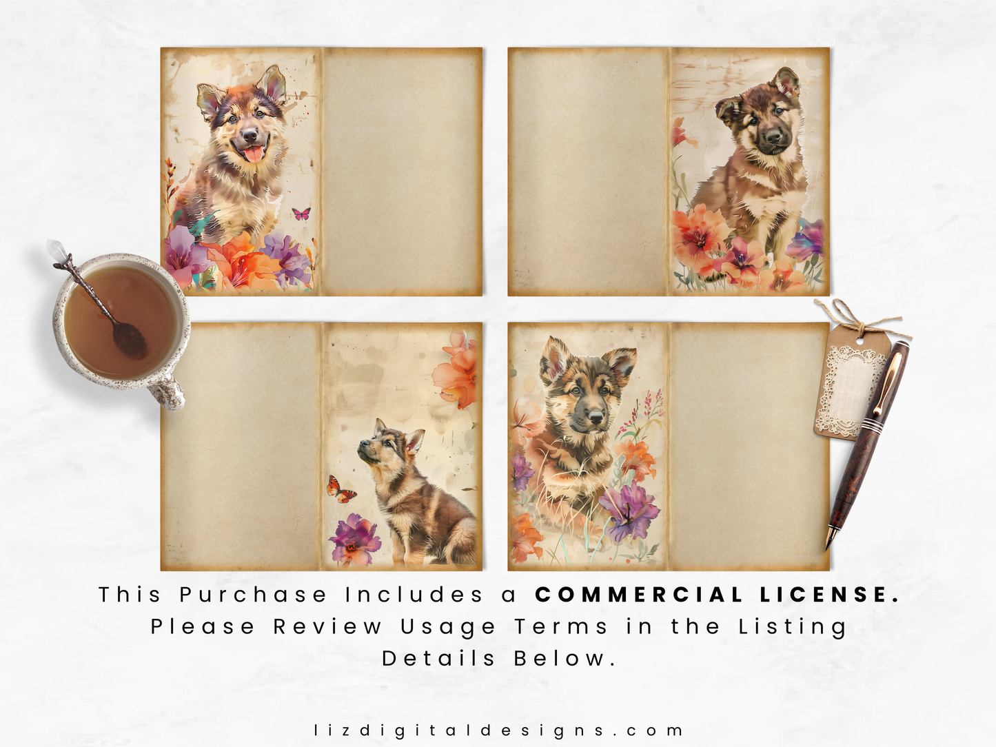 German Shepherd Puppy Vol 2 - Junk Journal & Scrapbooking Paper