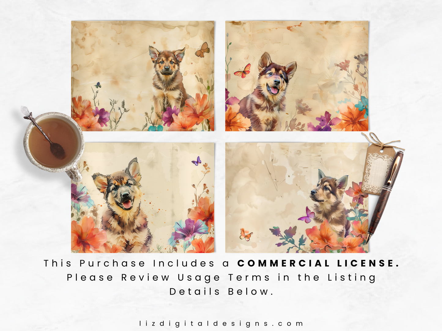 German Shepherd Puppy - Junk Journal & Scrapbooking Paper